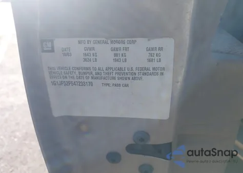 2004 Chevrolet Cavalier Ls from USA, damaged, VIN 1G1JF52F547233170